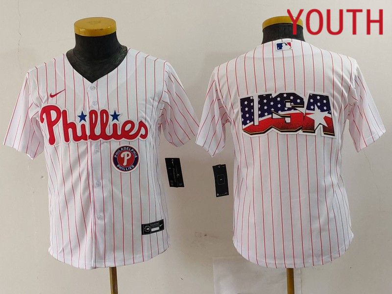Youth Philadelphia Phillies Blank White stripe Nike Game 2024 MLB Jersey style 4->youth mlb jersey->Youth Jersey